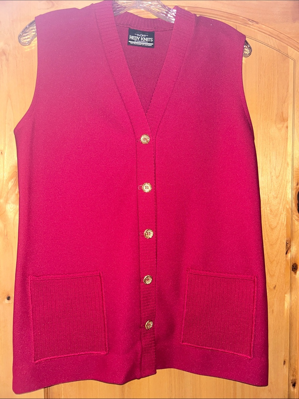 Sleeveless Button-Front Sweater Vest - Deep Red